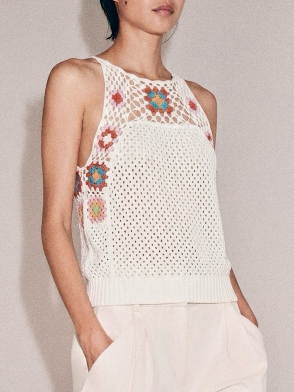NWOT BCBGeneration White & Floral Crochet Top {XS}